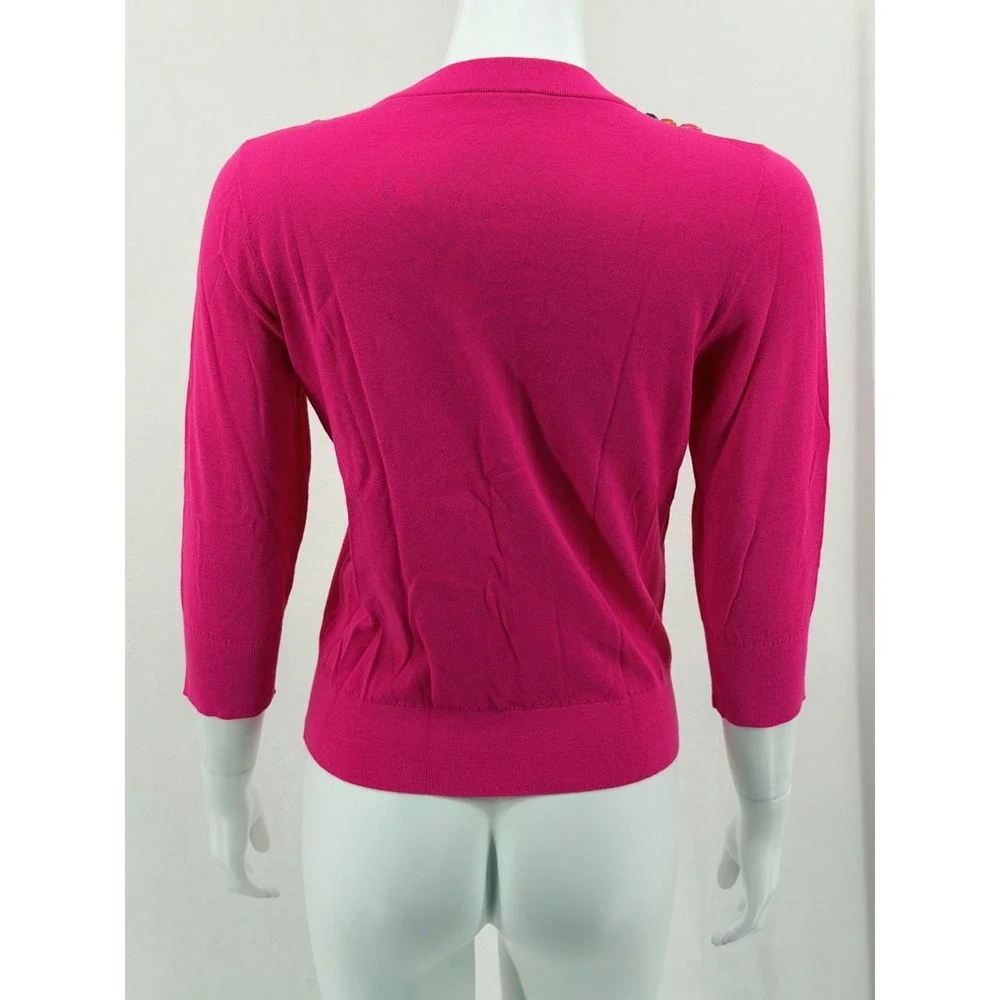 Kate Spade Sweater Women Medium Pink Rio Embellished Cardigan Chunky Bead Preppy